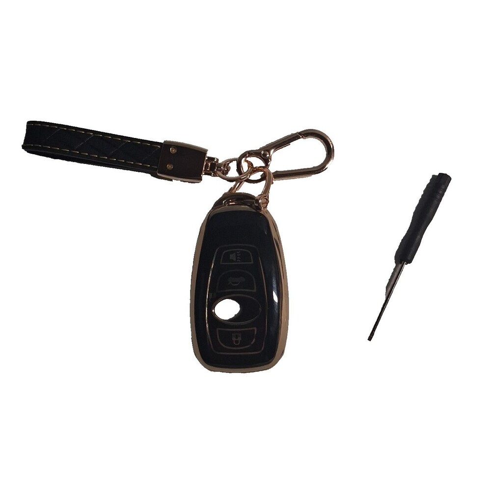 for Subaru Key Fob Cover Case with Genuine Leather Keychain for Subaru Black